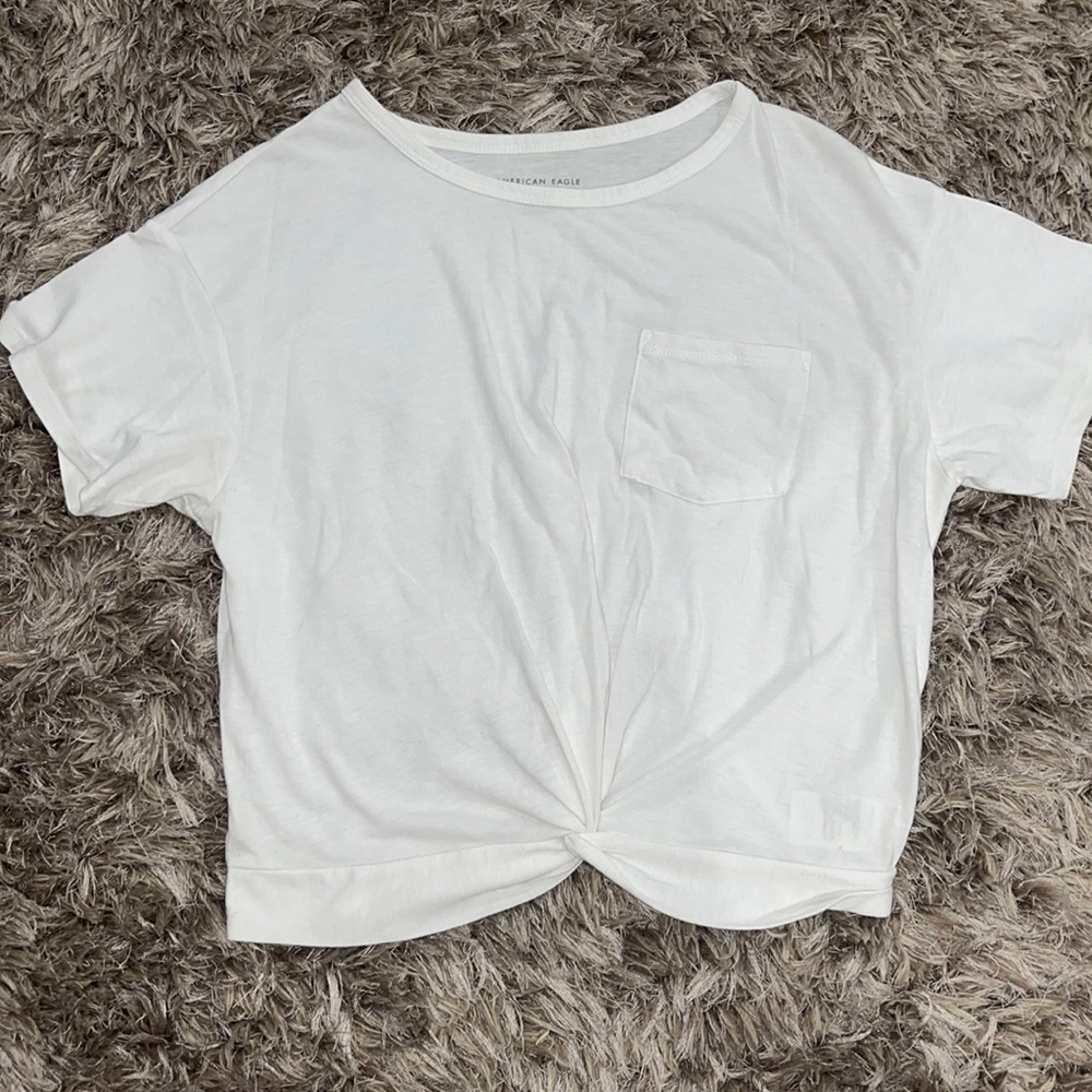 White, American Eagle top.